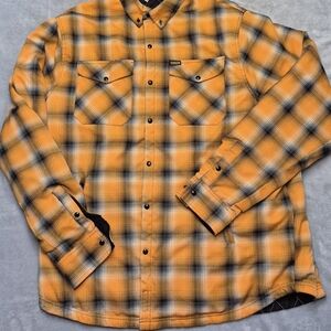 Dixxon Men's Orange and Black Plaid Shirt Jacket